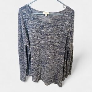 Umgee S Blue White Heathered Knit Asymmetrical Sharkbite Hem Tunic Top Boho